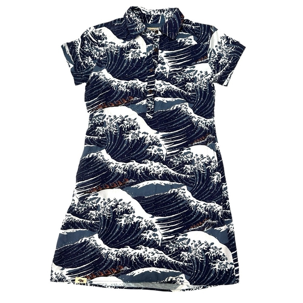Western Aloha Popover Tropical Japan Hawaii Pacific Rower Floral Shirt Dress XS
